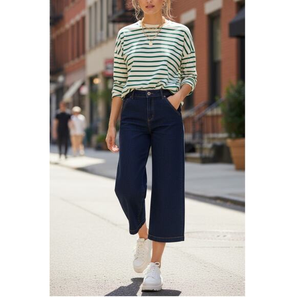 Style & Co Jeans Women's SZ 12 High-Rise Wide-Leg Slimming Pocket Crop Dark Wash - Picture 12 of 13